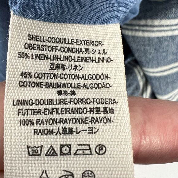 Free People Size L Roll the Dice Blue White Stripe Linen Blend Open V neck Dress - Picture 5 of 5